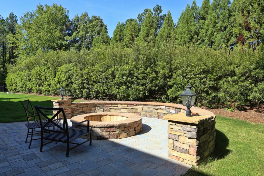  Stone Patio with Fire Pit and Zuri Decking and Cable Railings 