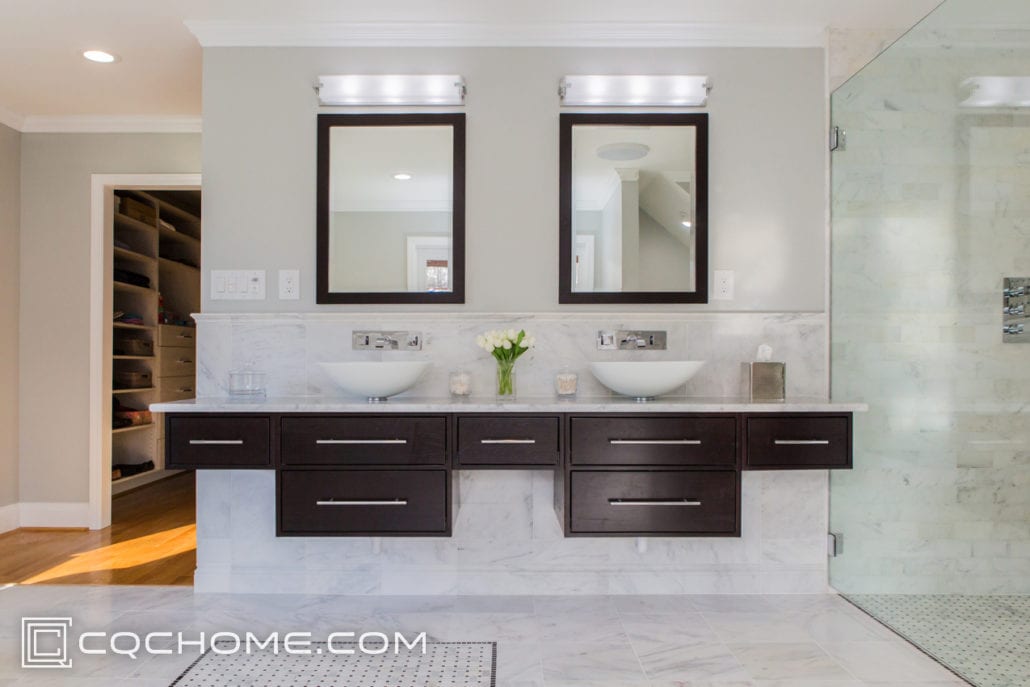  floating double vanity with vessel sinks  