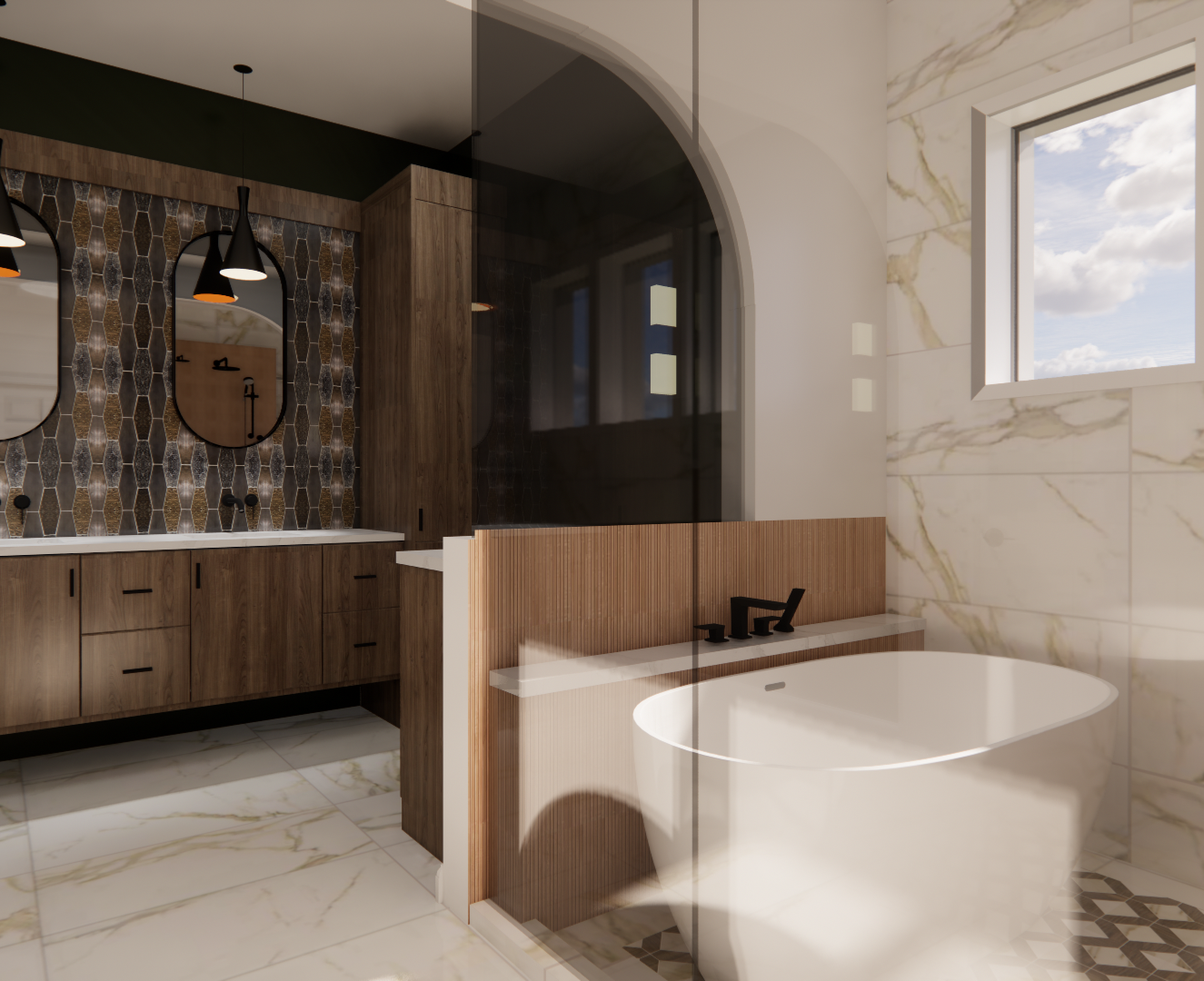 Modern Primary Bathroom and Closet Design Renderings