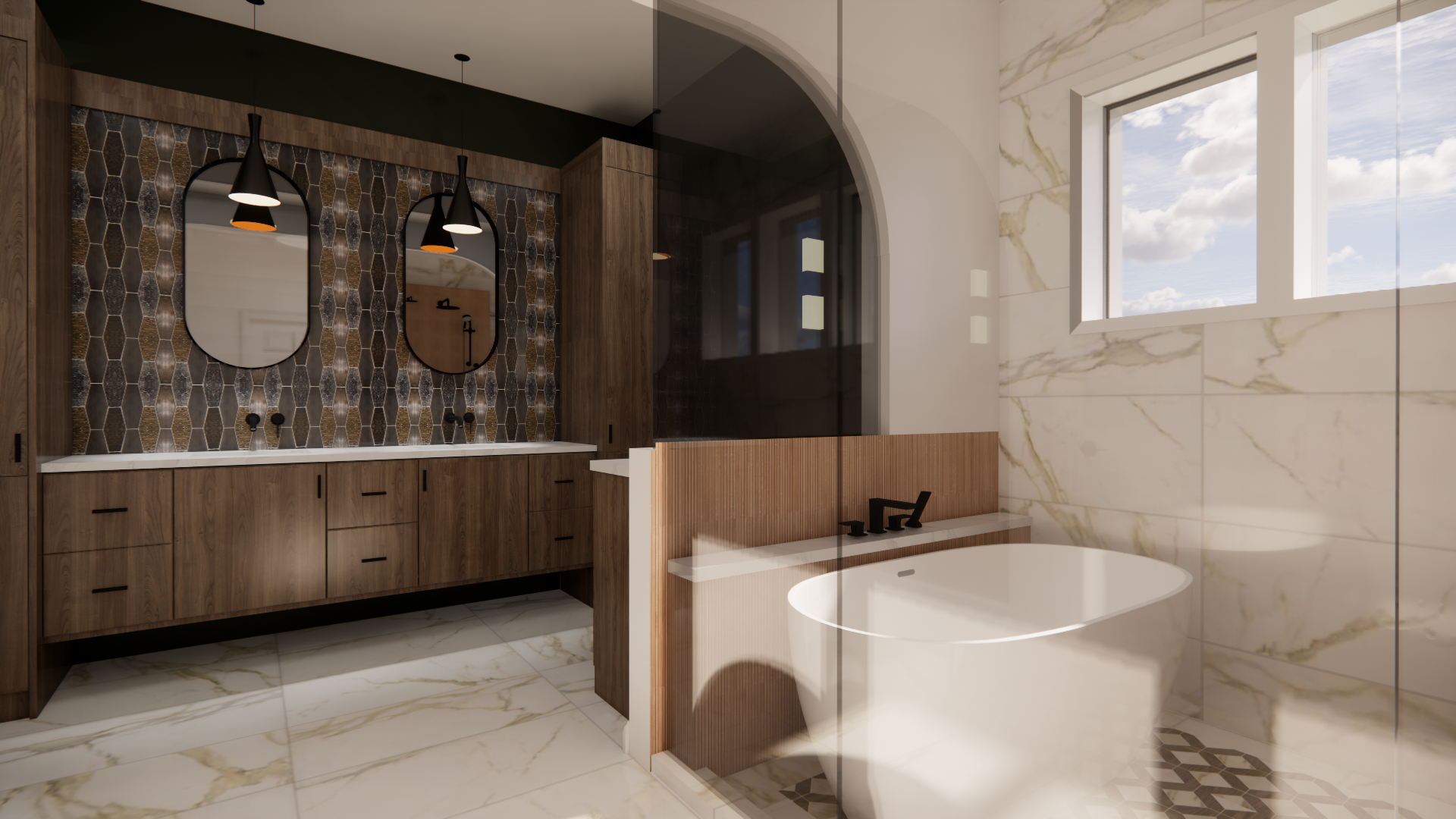 Modern Primary Bathroom and Closet Design Renderings